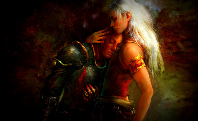 Couple hugging painting style artwork free wallpaper - medium preview image