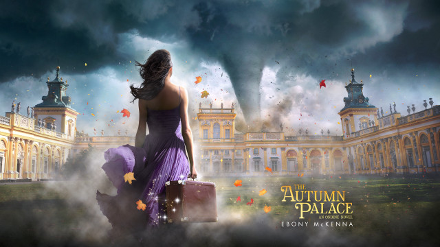 Woman purple dress suitcase building free wallpaper - medium preview image