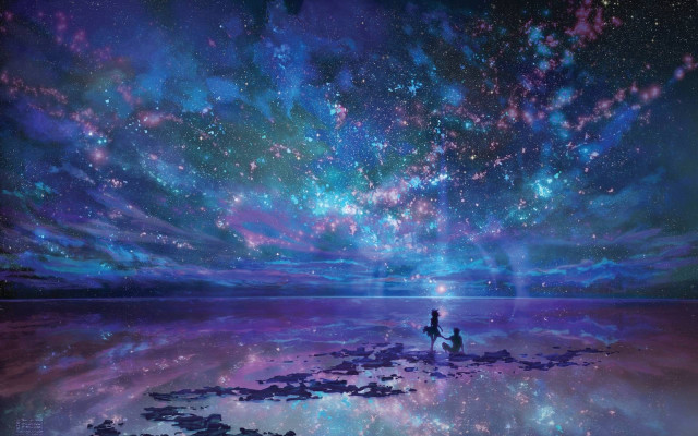 Beach night sky person standing free wallpaper - medium preview image