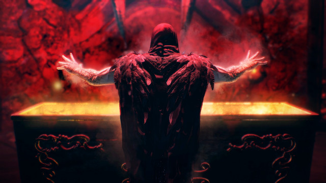 Demonic man arms outstretched red free wallpaper - medium preview image
