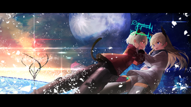 Anime couple snow cat lap free wallpaper - medium preview image