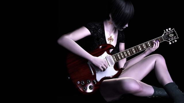 Woman guitar sitting dark legs free wallpaper - medium preview image