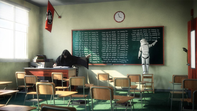 Classroom chalkboard robot statue clock free wallpaper - medium preview image