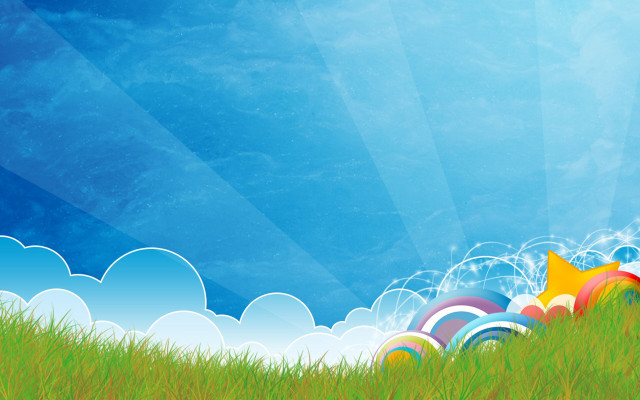 Cartoon rainbow umbrella grass blue free wallpaper - medium preview image
