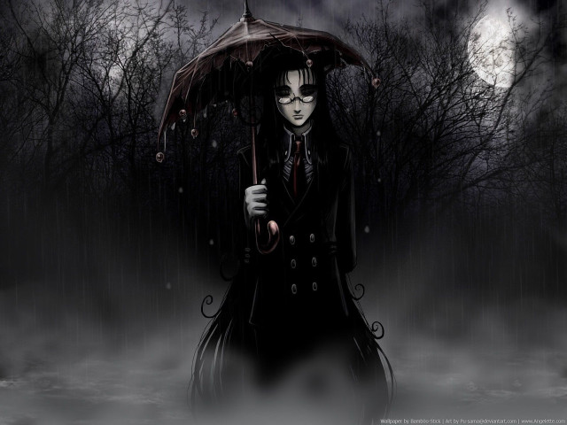 Gothic woman umbrella forest night #3 free wallpaper - medium preview image