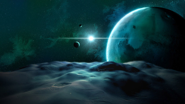 Planet starry sky horizon light free wallpaper - medium preview image