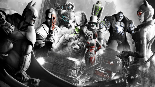 Batman characters city skyline red free wallpaper - medium preview image