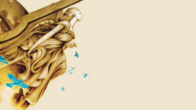 Woman scissors butterflies bird flying free wallpaper - medium preview image