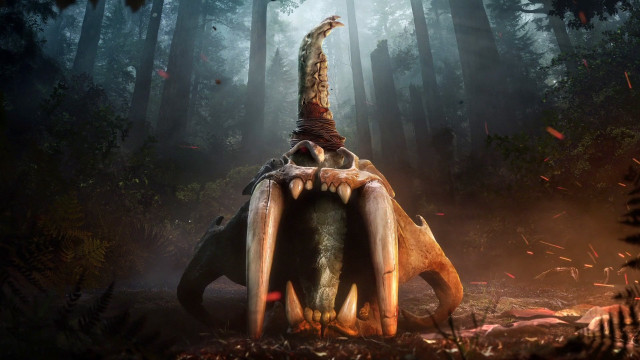 Giant dinosaur riding man woods free wallpaper - medium preview image