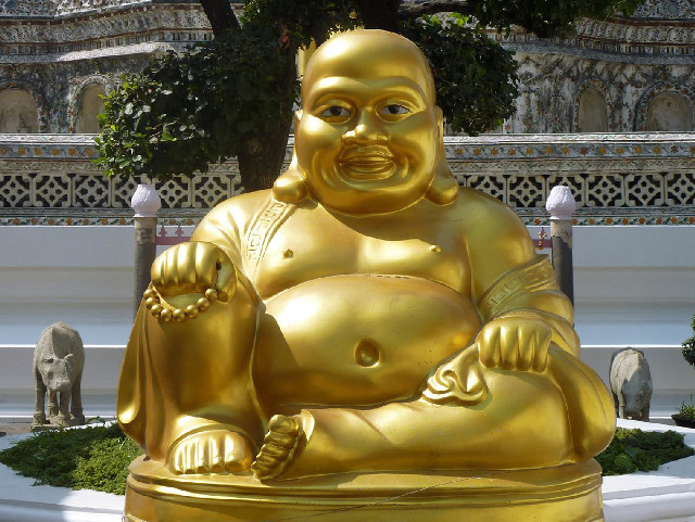 Golden laughing buddha park statues free wallpaper - medium preview image