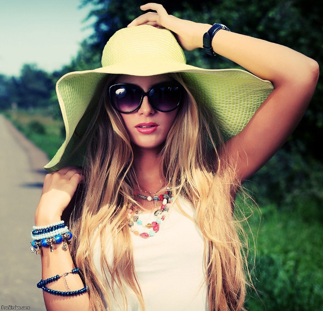 Woman hat sunglasses road trees free wallpaper - medium preview image