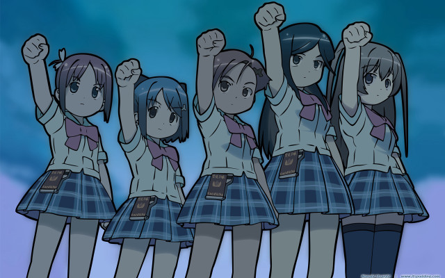 Girls school uniforms raising hands free wallpaper - medium preview image