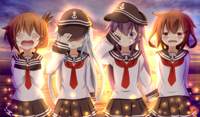Anime girls sailor outfits sunset free wallpaper - medium preview image