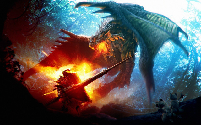 Dragon attacking demon forest fire #2 free wallpaper - medium preview image