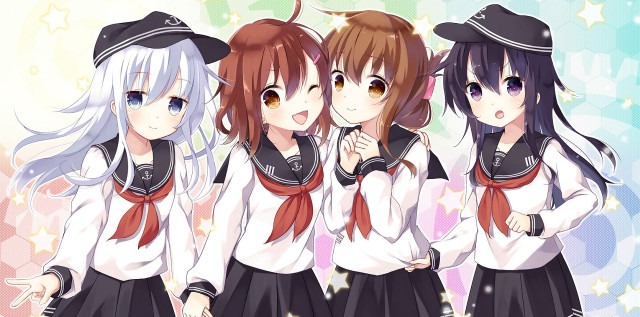 Girls sailor uniforms stars background free wallpaper - medium preview image