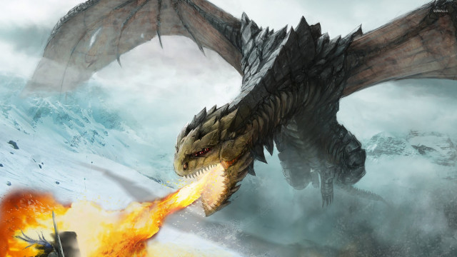 Dragon fireball snowy mountains battle free wallpaper - medium preview image