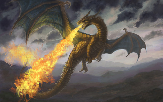 Dragon flying fire wings spread free wallpaper - medium preview image