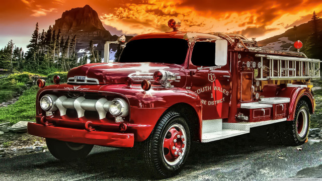 Fire truck mountain sunset dusk free wallpaper - medium preview image
