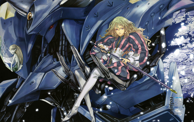 Anime character sitting giant blue free wallpaper - medium preview image