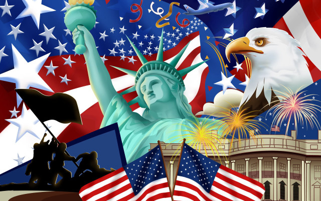 Liberty american flags fireworks digital free wallpaper - medium preview image