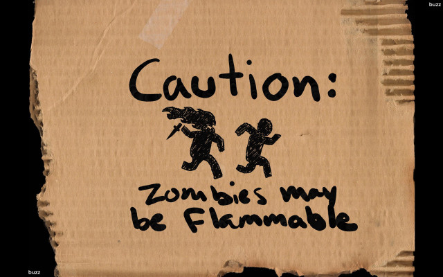 Cardboard sign zombies caution umbrellas free wallpaper - medium preview image