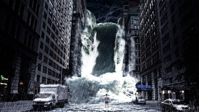 Man street waterfall city night free wallpaper - medium preview image