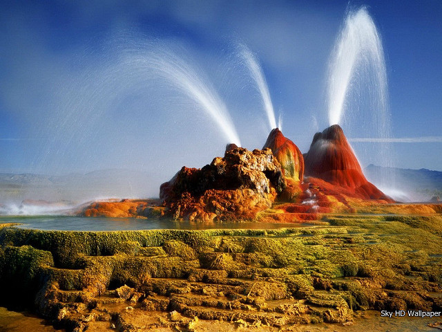 Geyser water eruption volcano distance free wallpaper - medium preview image