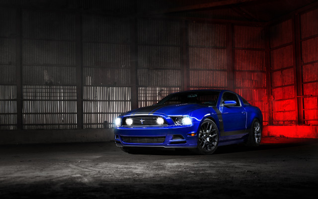 Blue mustang car dark garage free wallpaper - medium preview image