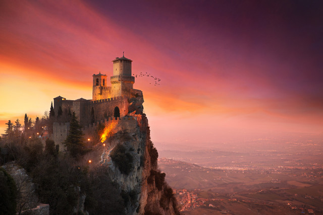 Castle hill sunset birds flying #2 free wallpaper - medium preview image