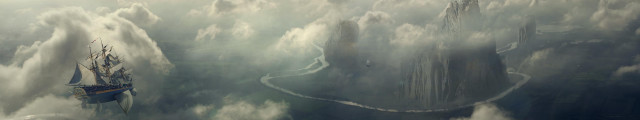 Ship foggy forest tall buildings free wallpaper - medium preview image