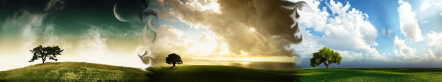 Trees clouds field hill collage free wallpaper - medium preview image