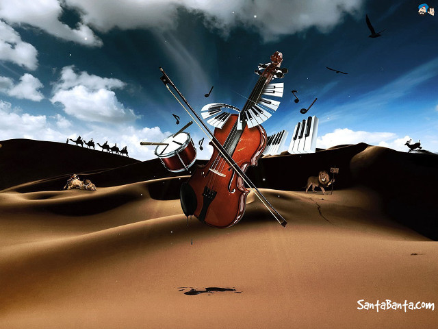 Violin music instruments desert birds free wallpaper - medium preview image