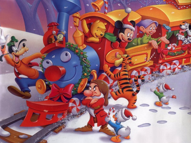 Cartoon train characters snow christmas free wallpaper - medium preview image