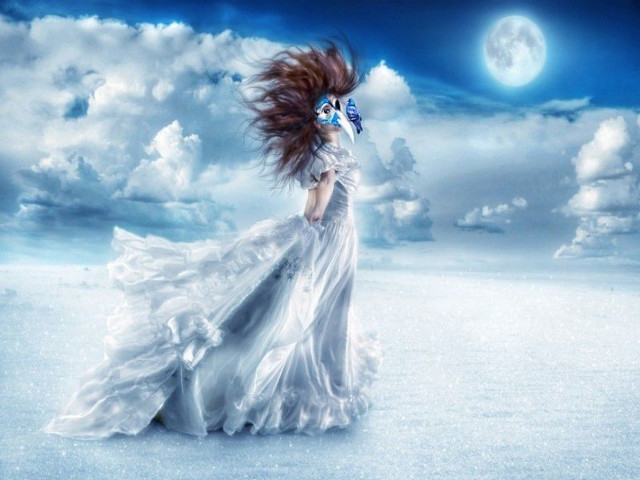 Woman white dress mask full free wallpaper - medium preview image