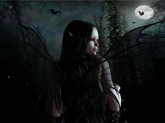 Woman cat shoulder dark forest free wallpaper - medium preview image
