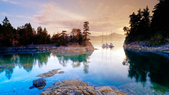 Lake boat trees sunset dawn #2 free wallpaper - medium preview image