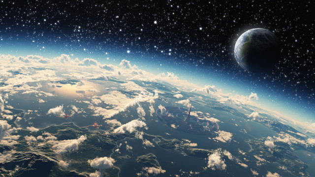 Earth space clouds stars sun free wallpaper - medium preview image