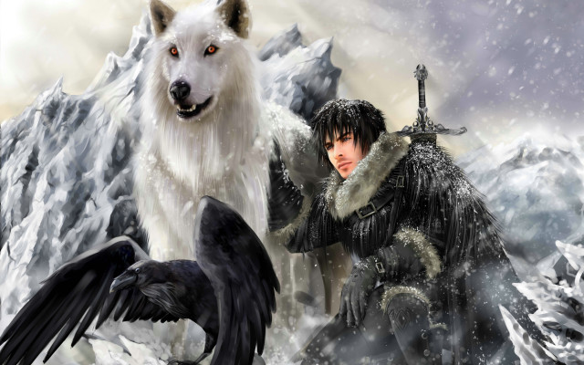 Man bird snow wolf sword free wallpaper - medium preview image
