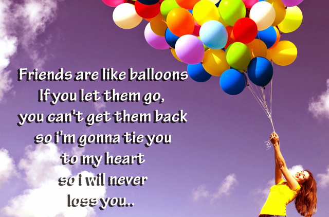 Woman holding balloons quote friends free wallpaper - medium preview image