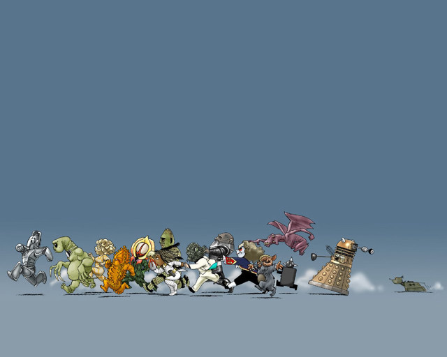 Cartoon characters line blue background #3 free wallpaper - medium preview image