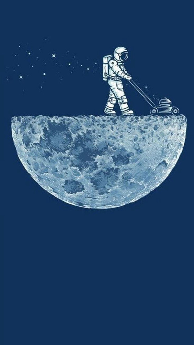 Astronaut moon lawnmower blue background free wallpaper - medium preview image