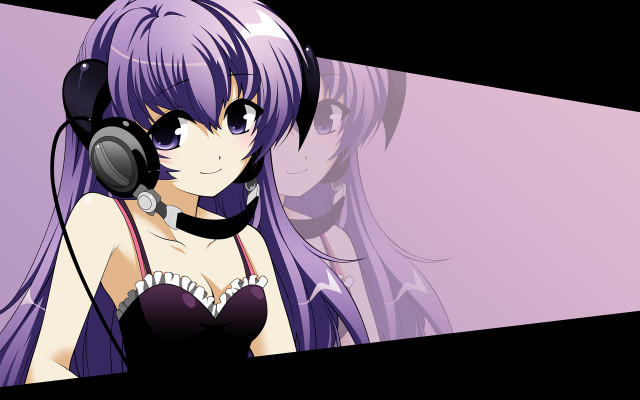 Girl headphones purple background black free wallpaper - medium preview image
