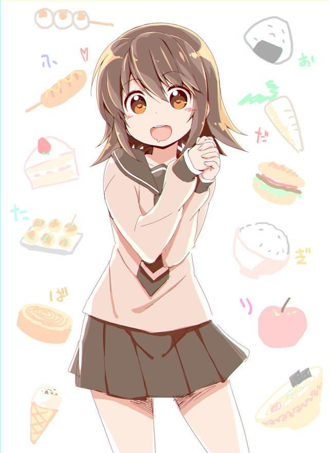 Girl skirt shirt tie food free wallpaper - medium preview image