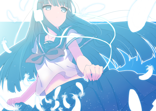 Girl longhair bluedress whiteobject underwater free wallpaper - medium preview image