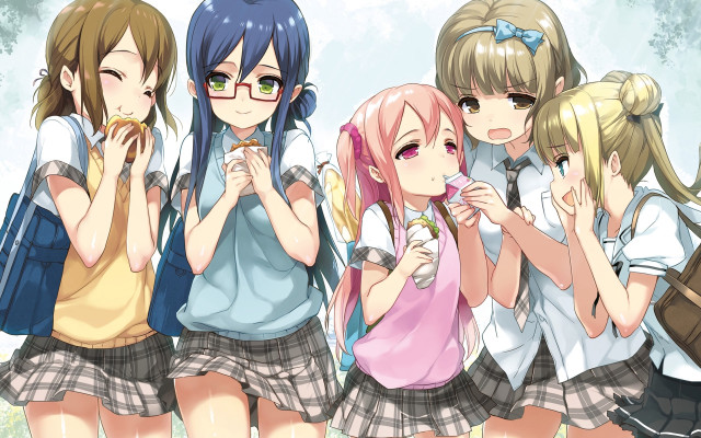 Girls group tree building clock free wallpaper - medium preview image