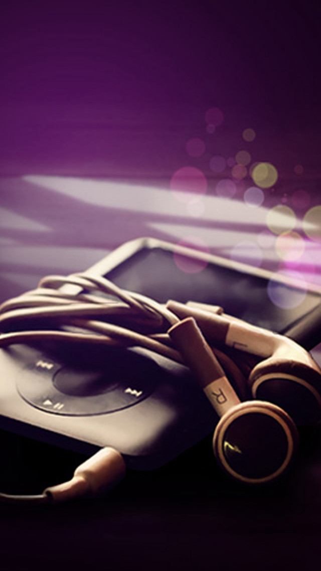 Headphones cellphone table bokeh purple free wallpaper - medium preview image