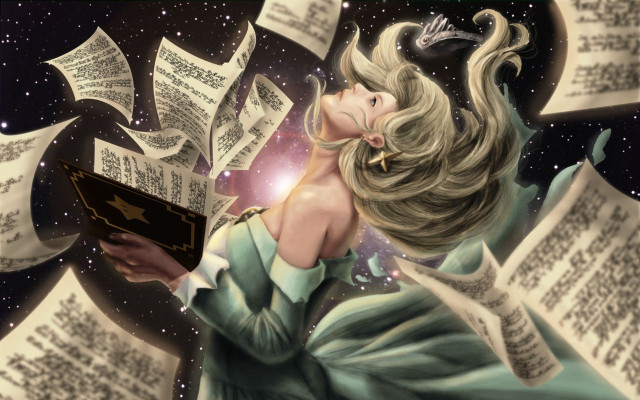 Woman reading book flying pages free wallpaper - medium preview image