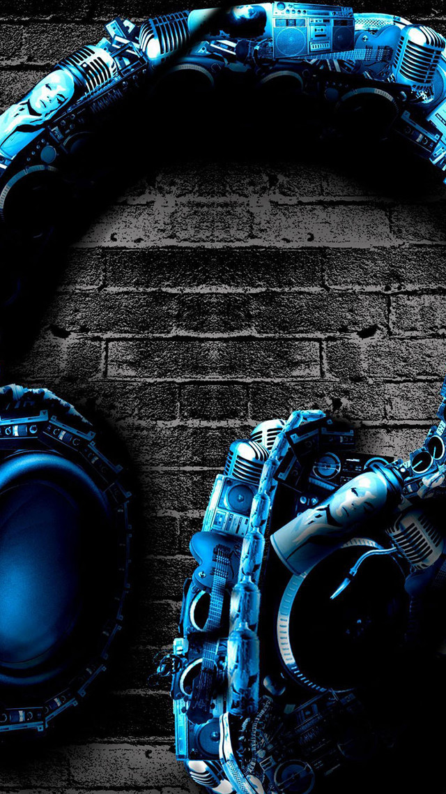 Headphones brickwall blue light cyberpunk free wallpaper - medium preview image