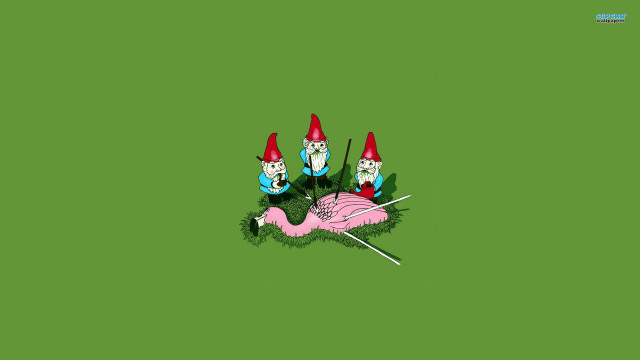 Gnomes flamingo sitting green background free wallpaper - medium preview image