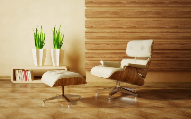 Chair ottoman room bookshelf vase free wallpaper - medium preview image